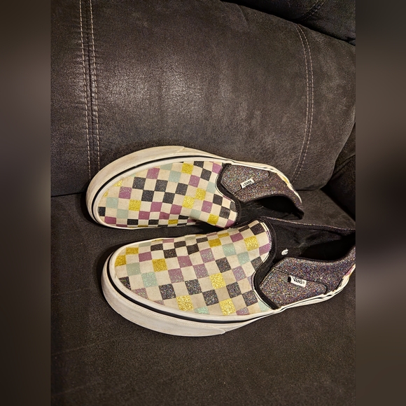 VANS Glittery bling Checkered Slip ons sz10 - Picture 3 of 9